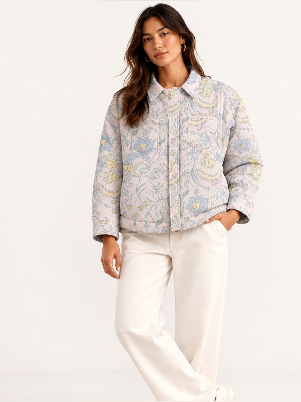 Travis Mathew Quilted Jacket Floral Paisley Cream XL